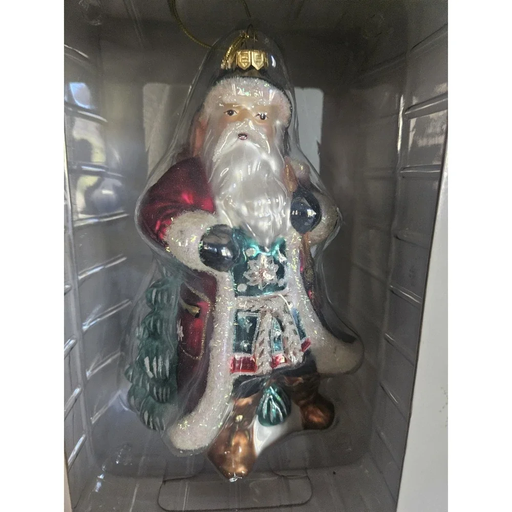 Fitz and Floyd Vintage Glass Christmas Ornament Xmas Lodge Large Santa 19/1638